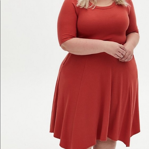 Torrid Valentines Dress Tomato Red Crew Neck Rib Hanky Dress Size 10 - Picture 2 of 9